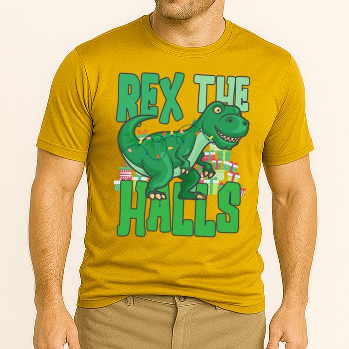 Rex The Halls Dinosaur Christmas Cooling Performance Crew T-Shirt