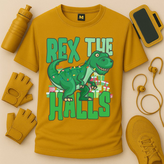 Rex The Halls Dinosaur Christmas Cooling Performance Crew T-Shirt