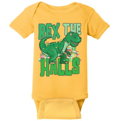 Rex The Halls Dinosaur Christmas Baby Bodysuit