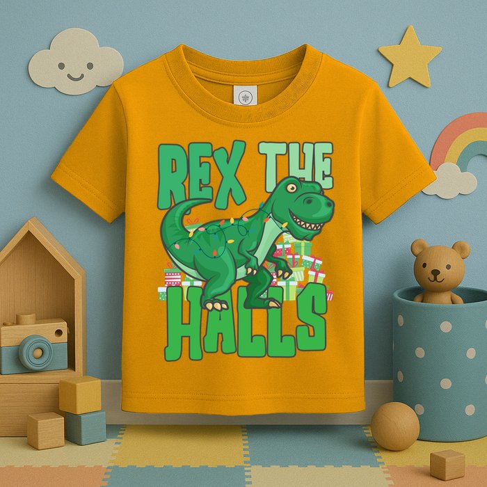 Rex The Halls Dinosaur Christmas Toddler T-Shirt