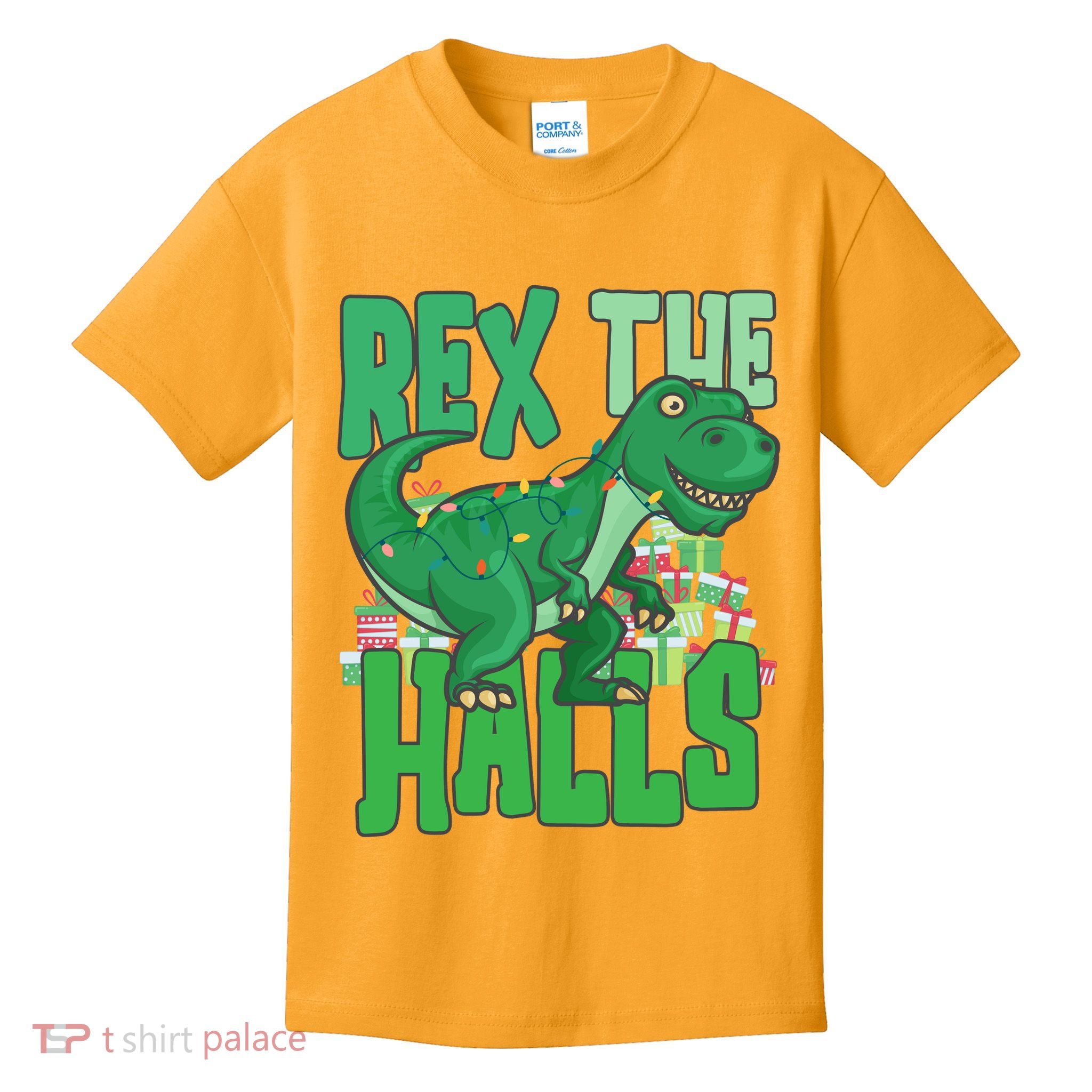 Rex The Halls Dinosaur Christmas Kids T-Shirt