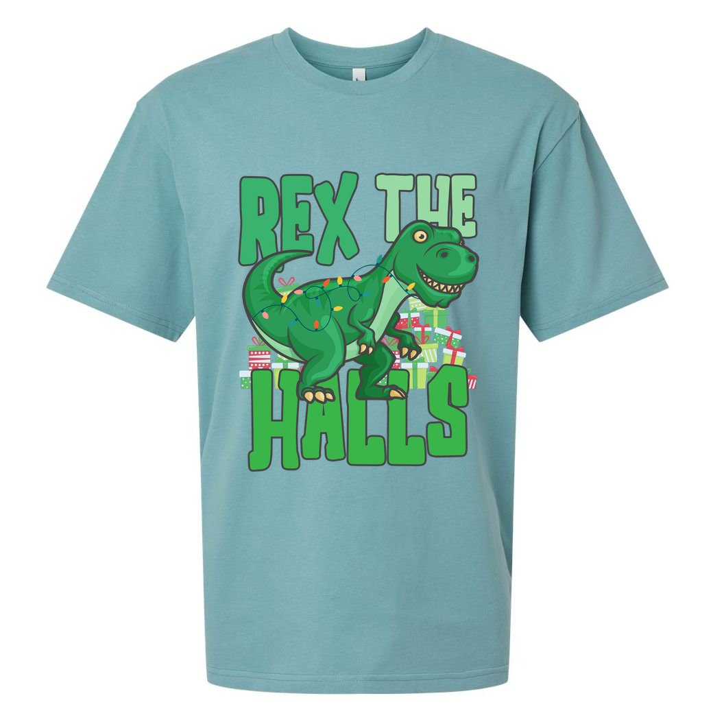 Rex The Halls Dinosaur Christmas Sueded Cloud Jersey T-Shirt