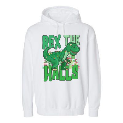 Rex The Halls Dinosaur Christmas Garment-Dyed Fleece Hoodie