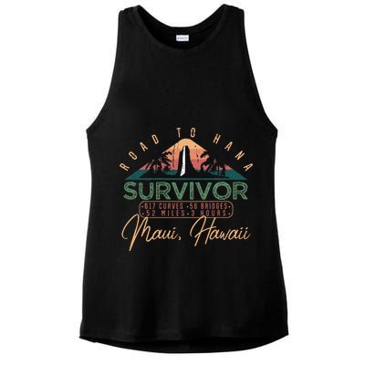 Road To Hana Survivor Curvy Palm Maui Hawaii Lover Ladies PosiCharge Tri-Blend Wicking Tank