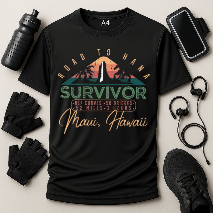 Road To Hana Survivor Curvy Palm Maui Hawaii Lover Cooling Performance Crew T-Shirt