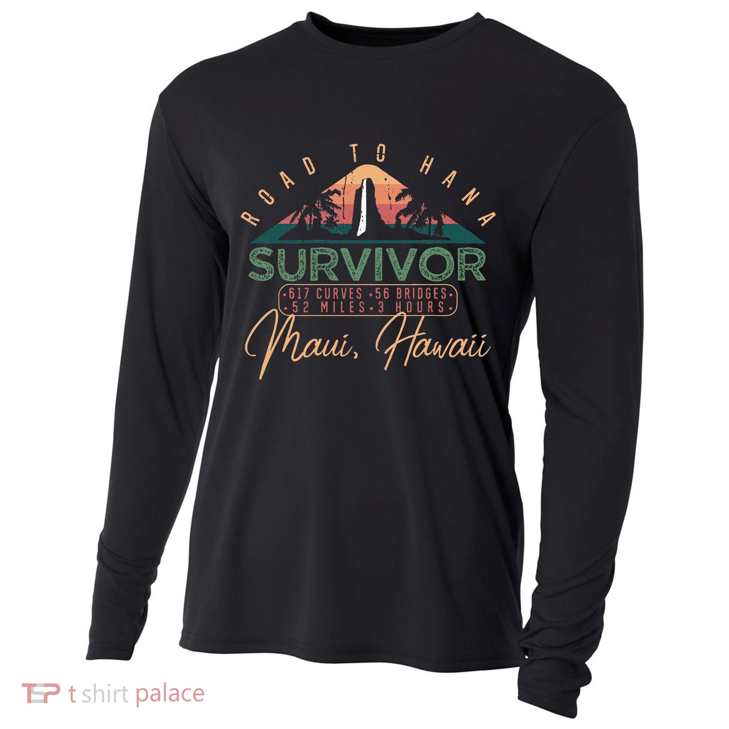 Road To Hana Survivor Curvy Palm Maui Hawaii Lover Cooling Performance Long Sleeve Crew