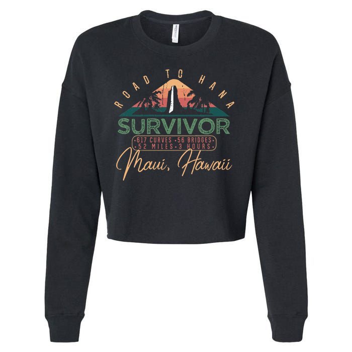 Road To Hana Survivor Curvy Palm Maui Hawaii Lover Cropped Pullover Crew