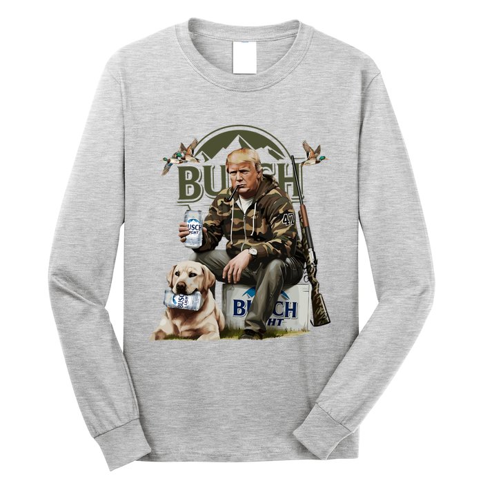 Retro Trump Hunting Deer Funny Beer Drinking Beer Hunting Long Sleeve Shirt