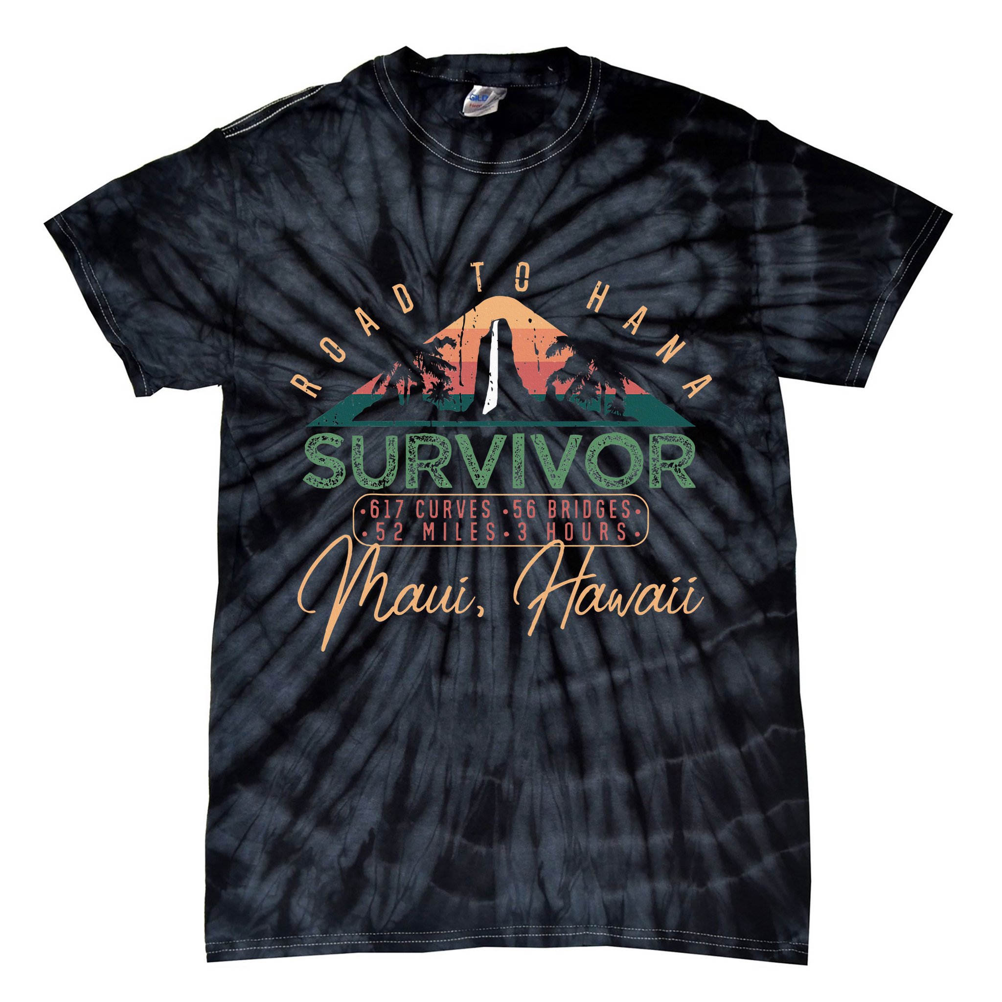 Road To Hana Survivor Curvy Palm Maui Hawaii Lover Tie-Dye T-Shirt
