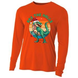 Rex The Halls Christmas Dinosaur Trex Xmas Meaningful Gift Cooling Performance Long Sleeve Crew