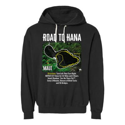 Road To Hana Map Maui Island Surfing Hawaiian Beach Summer Garment-Dyed Fleece Hoodie
