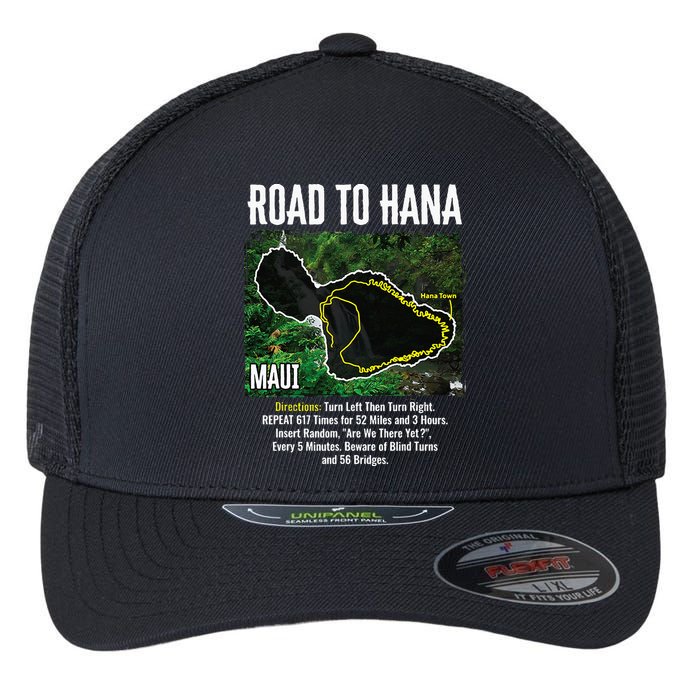Road To Hana Map Maui Island Surfing Hawaiian Beach Summer Flexfit Unipanel Trucker Cap