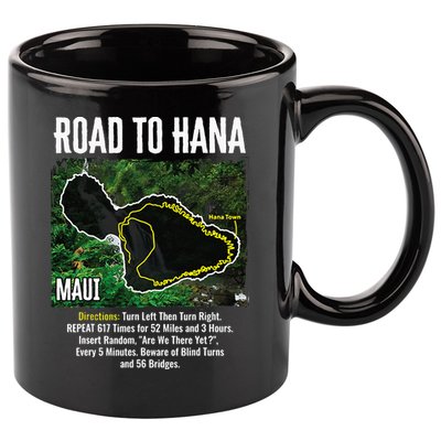 Road To Hana Map Maui Island Surfing Hawaiian Beach Summer 11oz C Handle Ceramic Mug