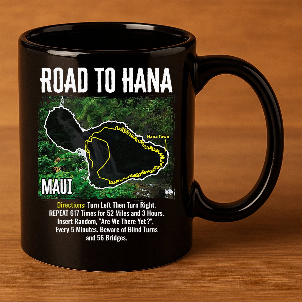 Road To Hana Map Maui Island Surfing Hawaiian Beach Summer 11oz C Handle Ceramic Mug