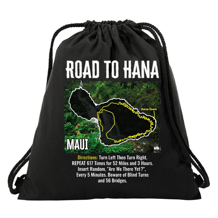 Road To Hana Map Maui Island Surfing Hawaiian Beach Summer Drawstring Bag