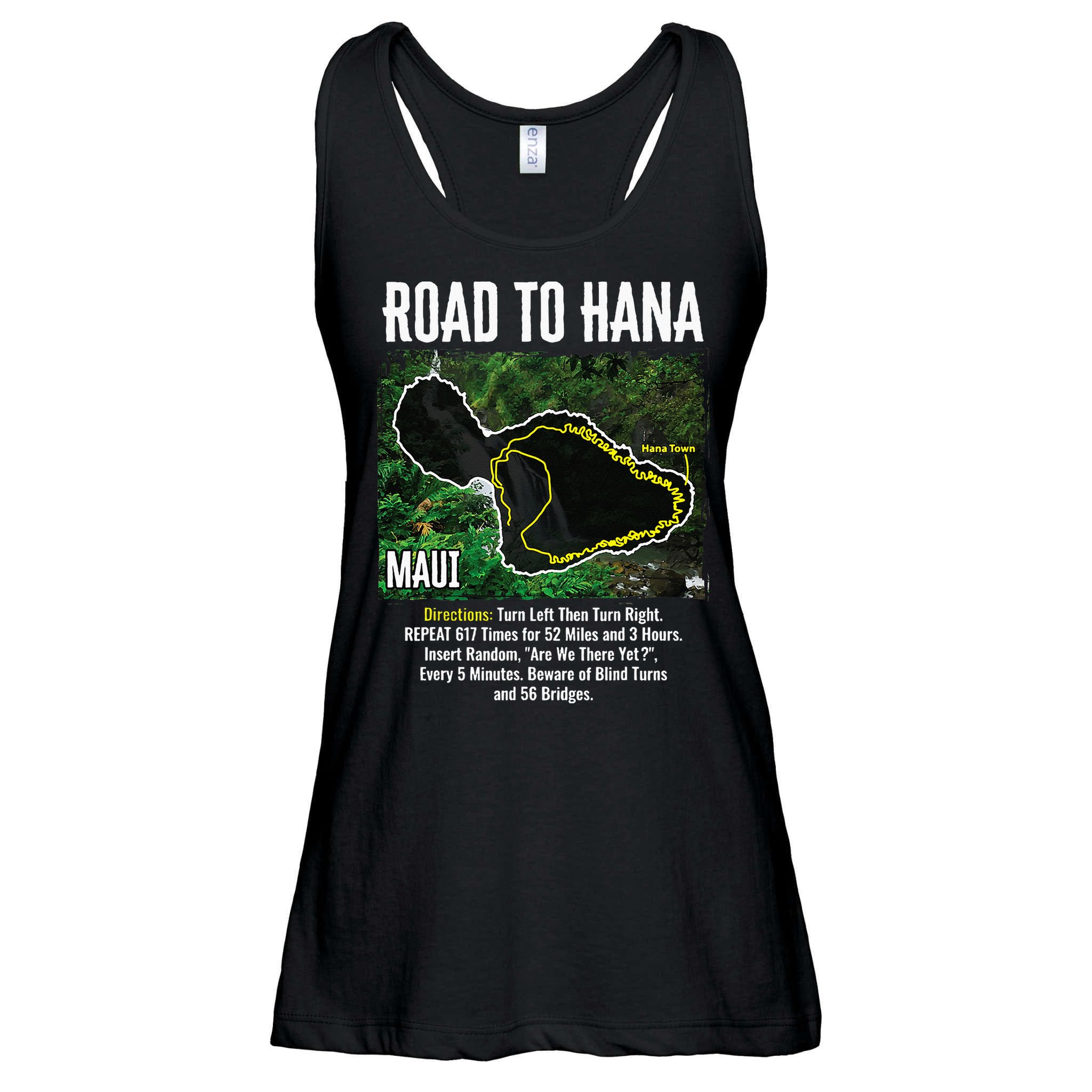 Road To Hana Map Maui Island Surfing Hawaiian Beach Summer Ladies Essential Flowy Tank