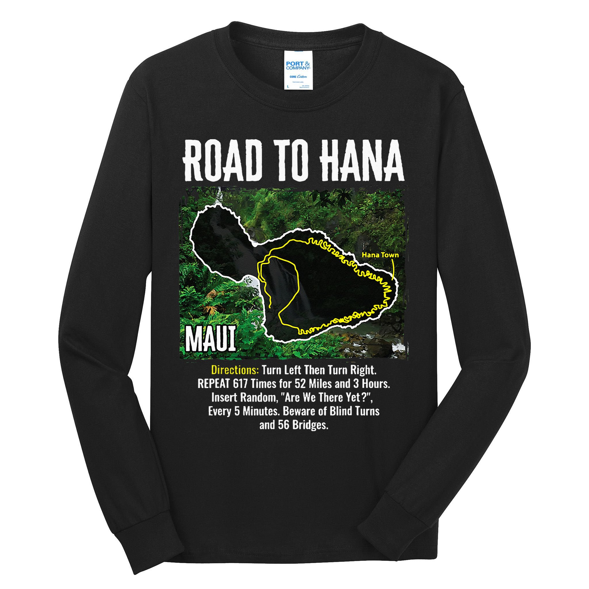 Road To Hana Map Maui Island Surfing Hawaiian Beach Summer Tall Long Sleeve T-Shirt