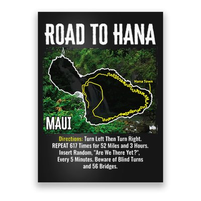 Road To Hana Map Maui Island Surfing Hawaiian Beach Summer Poster