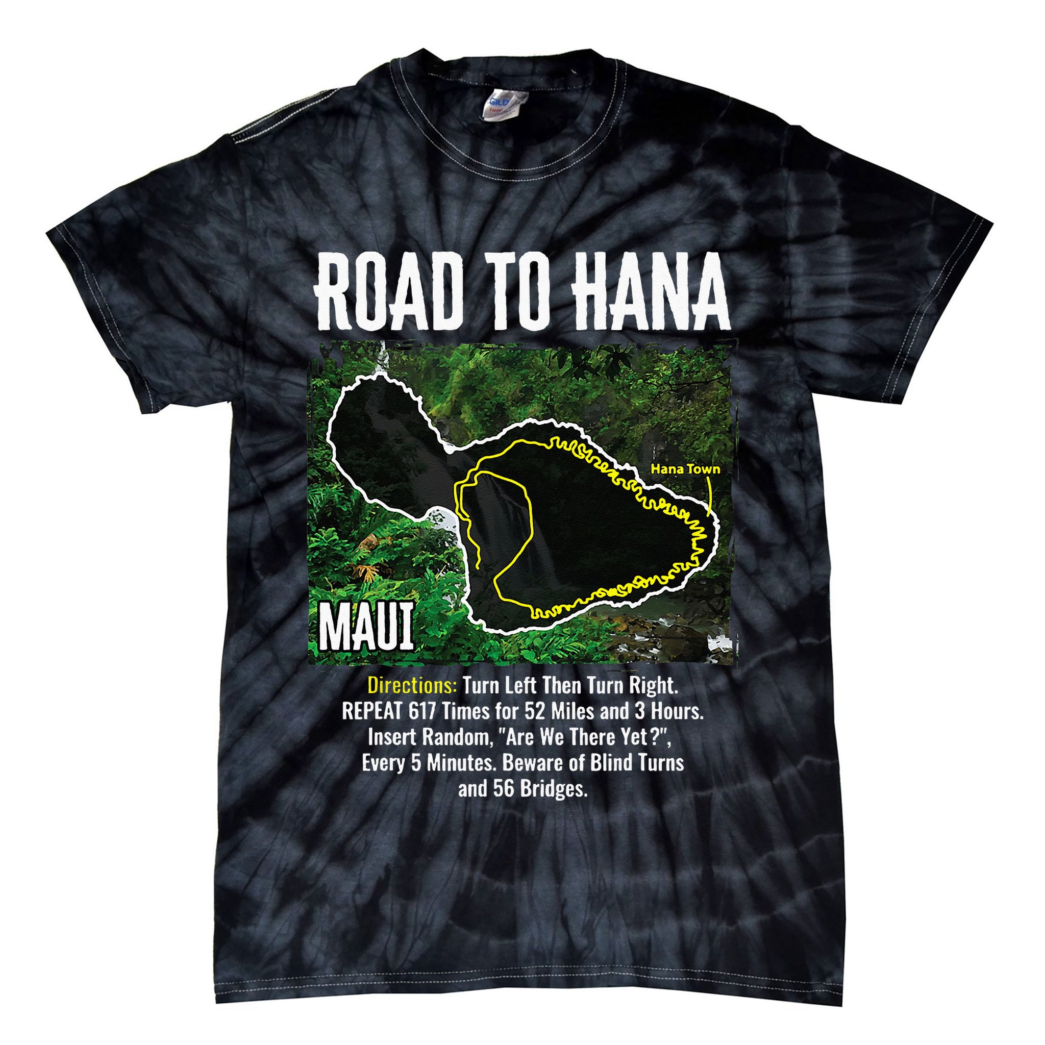 Road To Hana Map Maui Island Surfing Hawaiian Beach Summer Tie-Dye T-Shirt