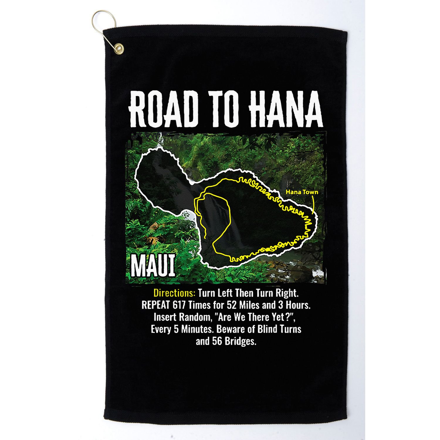 Road To Hana Map Maui Island Surfing Hawaiian Beach Summer Golf Towel