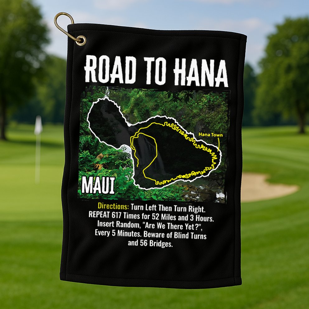 Road To Hana Map Maui Island Surfing Hawaiian Beach Summer Golf Towel
