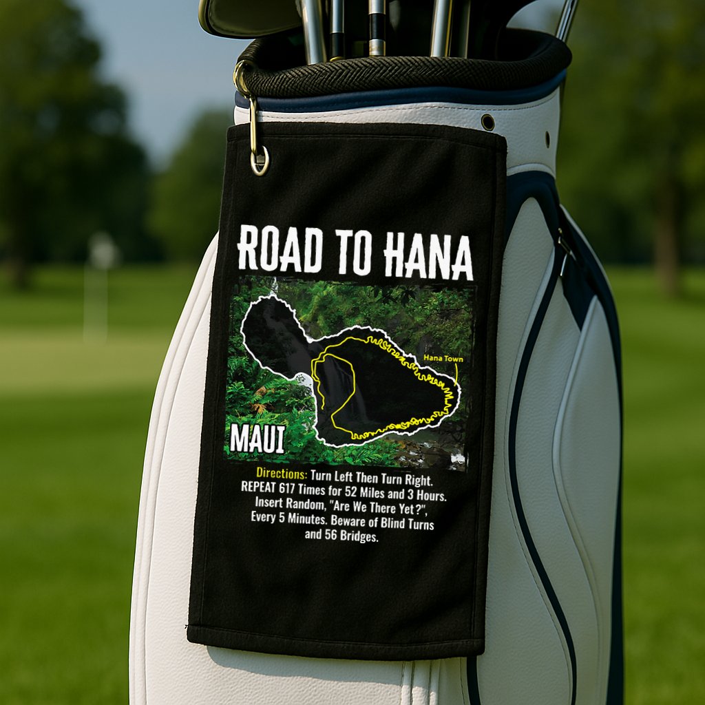 Road To Hana Map Maui Island Surfing Hawaiian Beach Summer Golf Towel