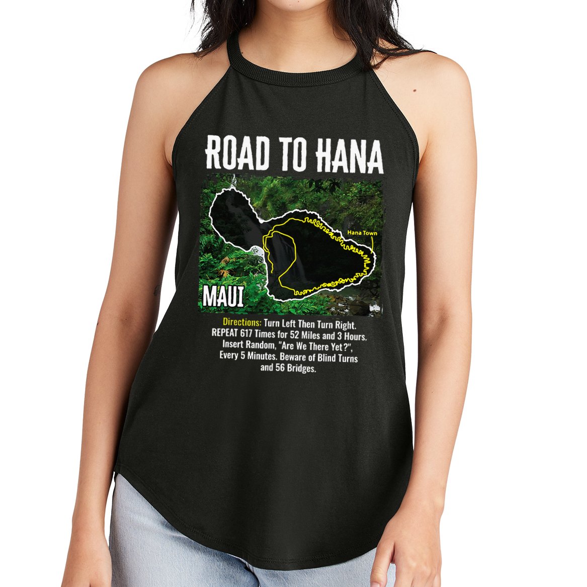 Road To Hana Map Maui Island Surfing Hawaiian Beach Summer Women's Perfect Tri Rocker Tank