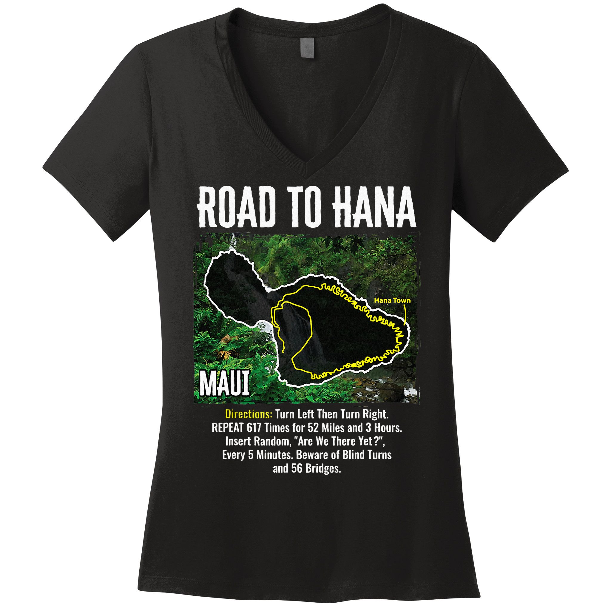 Road To Hana Map Maui Island Surfing Hawaiian Beach Summer Women's V-Neck T-Shirt