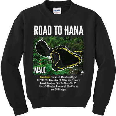Road To Hana Map Maui Island Surfing Hawaiian Beach Summer Kids Sweatshirt
