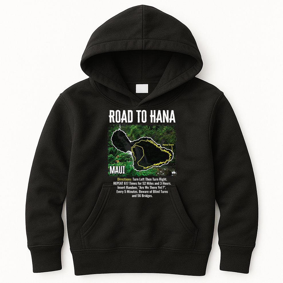 Road To Hana Map Maui Island Surfing Hawaiian Beach Summer Kids Hoodie