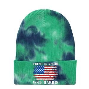 Retro Trump Is A Scab Vote Harris Funny Harris Kamala Trump Tie Dye 12in Knit Beanie