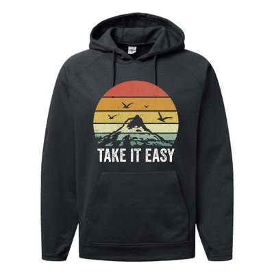 Retro Take It Easy Vintage Outdoors Camping Performance Fleece Hoodie