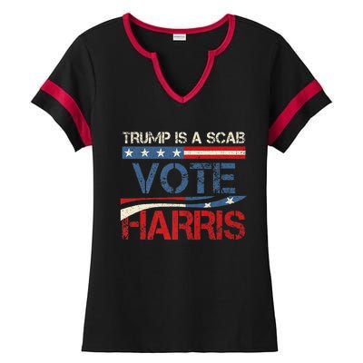 Retro Trump Is A Scab Vote Harris Funny Harris Kamala Trump Ladies Halftime Notch Neck Tee