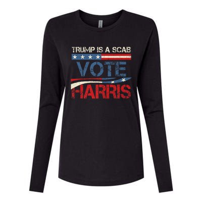 Retro Trump Is A Scab Vote Harris Funny Harris Kamala Trump Womens Cotton Relaxed Long Sleeve T-Shirt