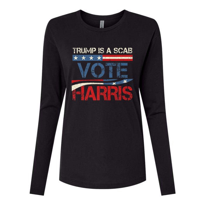 Retro Trump Is A Scab Vote Harris Funny Harris Kamala Trump Womens Cotton Relaxed Long Sleeve T-Shirt