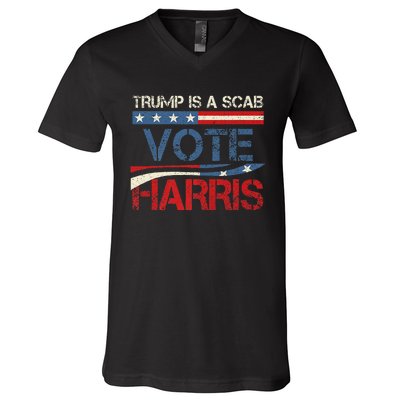 Retro Trump Is A Scab Vote Harris Funny Harris Kamala Trump V-Neck T-Shirt