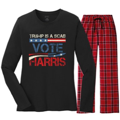 Retro Trump Is A Scab Vote Harris Funny Harris Kamala Trump Women's Long Sleeve Flannel Pajama Set 