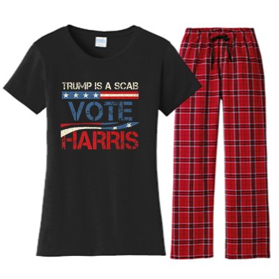 Retro Trump Is A Scab Vote Harris Funny Harris Kamala Trump Women's Flannel Pajama Set