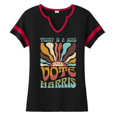 Retro Trump Is A Scab Vote Harris Funny Harris Kamala Trump Ladies Halftime Notch Neck Tee