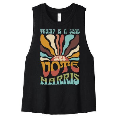 Retro Trump Is A Scab Vote Harris Funny Harris Kamala Trump Women's Racerback Cropped Tank