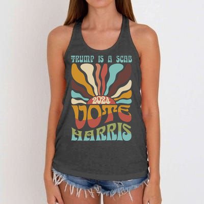 Retro Trump Is A Scab Vote Harris Funny Harris Kamala Trump Women's Knotted Racerback Tank