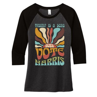 Retro Trump Is A Scab Vote Harris Funny Harris Kamala Trump Women's Tri-Blend 3/4-Sleeve Raglan Shirt