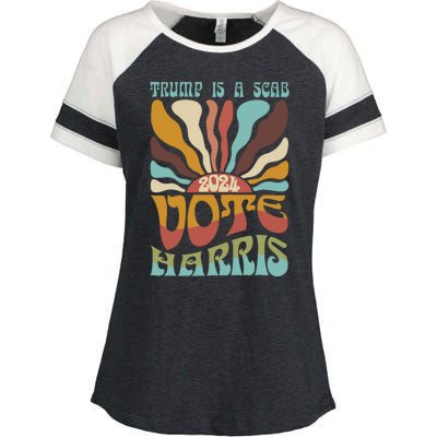 Retro Trump Is A Scab Vote Harris Funny Harris Kamala Trump Enza Ladies Jersey Colorblock Tee