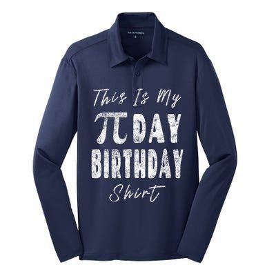 Retro This Is My Pi Day Birthday Shirt Pi Symbol 3 14 Silk Touch Performance Long Sleeve Polo