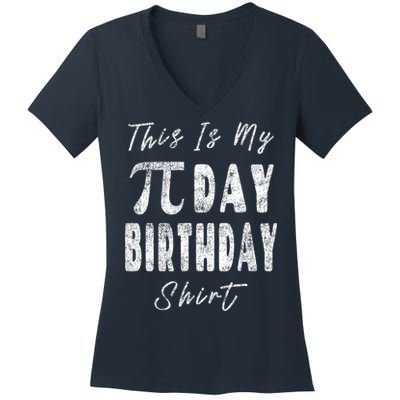 Retro This Is My Pi Day Birthday Shirt Pi Symbol 3 14 Women's V-Neck T-Shirt