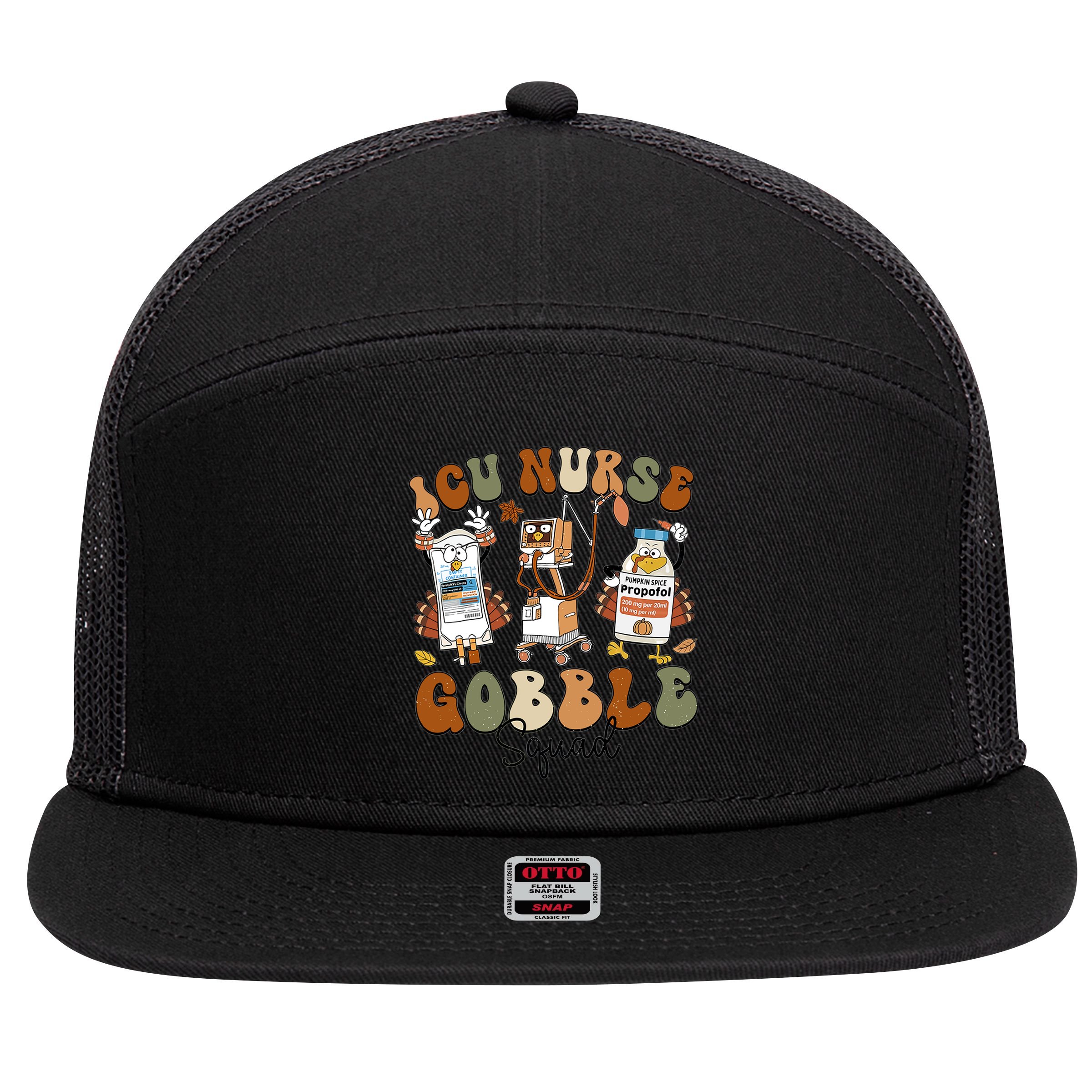 Retro Thanksgiving Icu Nurse Gobble Squad Turkey Autumn Rn Gift 7 Panel Mesh Trucker Snapback Hat