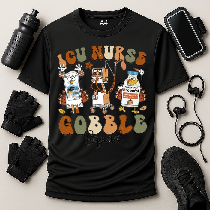 Retro Thanksgiving Icu Nurse Gobble Squad Turkey Autumn Rn Gift Cooling Performance Crew T-Shirt