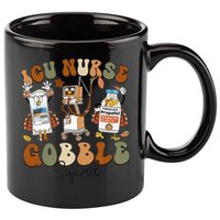 Retro Thanksgiving Icu Nurse Gobble Squad Turkey Autumn Rn Gift 11oz C Handle Ceramic Mug