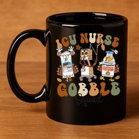 Retro Thanksgiving Icu Nurse Gobble Squad Turkey Autumn Rn Gift 11oz C Handle Ceramic Mug