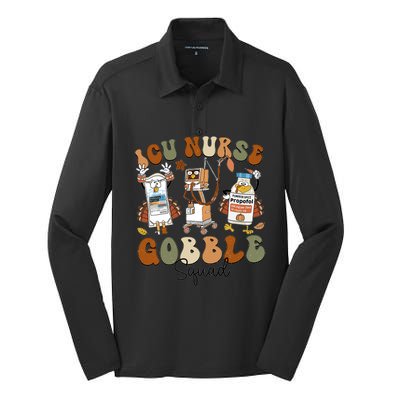 Retro Thanksgiving Icu Nurse Gobble Squad Turkey Autumn Rn Gift Silk Touch Performance Long Sleeve Polo